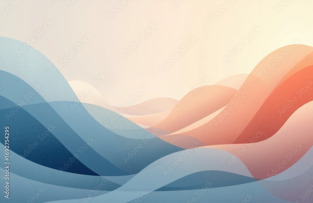 Poster flowing abstract waves in soft pastel shades creating a smooth, modern background with gentle curves