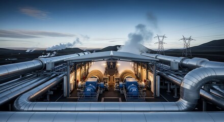 Geothermal Power Plant: Sustainable Energy Production, Industrial Landscape
