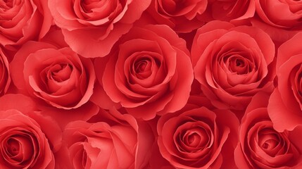 A dense arrangement of vibrant red rose blossoms displayed in a tight overall composition