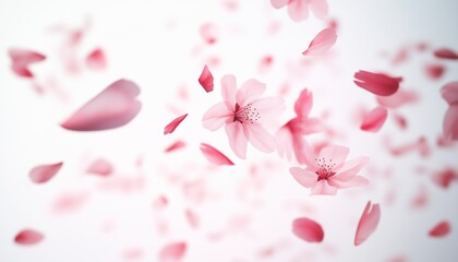 Realistic Cherry Blossom Petals Falling In The Wind; A Beautiful Display Of Sakura Petals Dancing In The Air.
