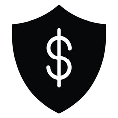 Shield with Dollar Sign Silhouette Vector Illustration