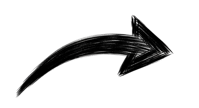 Bold black arrow pointing right with curved tail hand drawn style