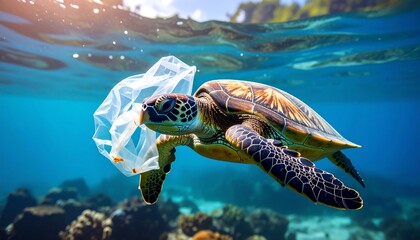 Fototapeta premium Sea turtle entangled in plastic (3)
