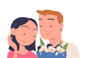 Happy Lover Man and Woman Couple Cuddle Together Vector Illustration