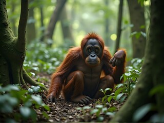 Fototapeta premium Orangutan in Rainforest