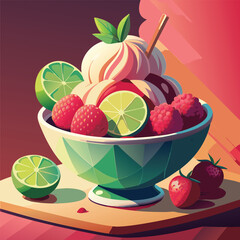 Bowl of ice cream with fruit
