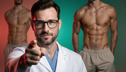 Serious doctor pointing finger healthcare recruiting message