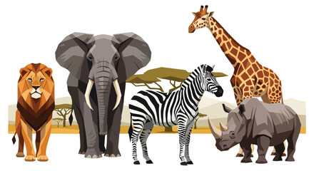 Obraz premium Geometric African safari animals vector illustration set white background Wildlife nature safari fauna cartoon flat design
