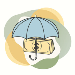 Umbrella Protecting Money Silhouette Vector Illustration