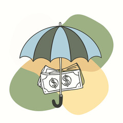 Umbrella Protecting Money Silhouette Vector Illustration