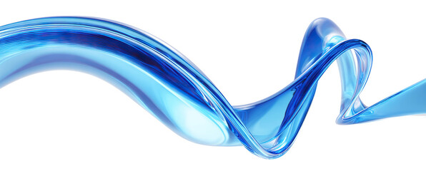 Abstract blue 3d glass wave with dynamic curves, isolated on transparent cutout background