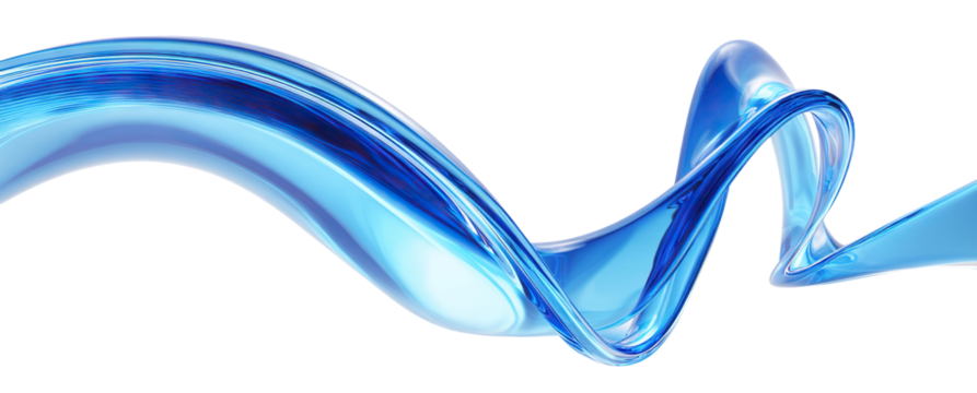 Abstract blue 3d glass wave with dynamic curves, isolated on transparent cutout background