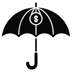 Umbrella Protecting Money Silhouette Vector Illustration