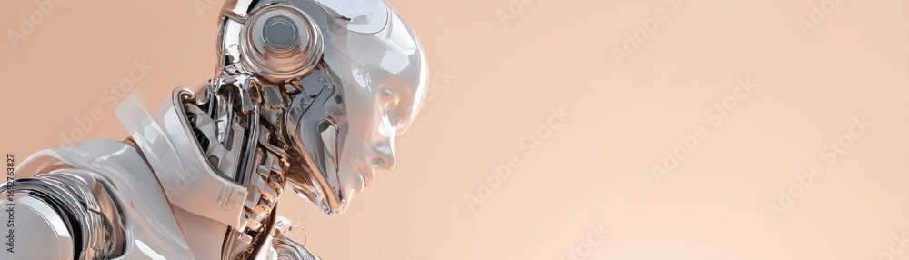 Poster a futuristic humanoid robot with sleek design and metallic features, showcasing advanced technology 