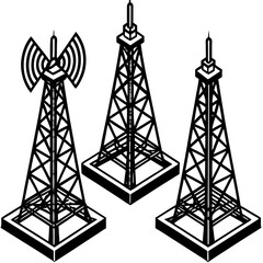 A vector illustration of a tall steel communication tower with antennas against a blue sky