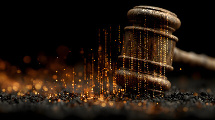 Gavel of Justice Over Digial Code