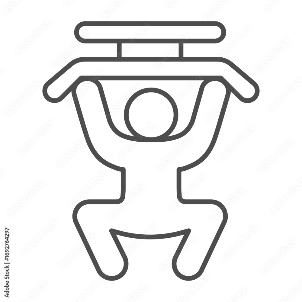 Poster athlete man in exercise machine thin line icon, body building concept. vector graphics. man power li