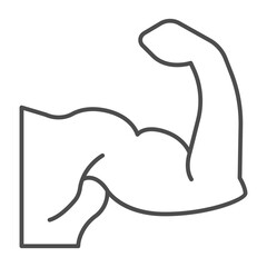 Muscular man arm thin line icon, body builder concept. Vector graphics. Arm muscles of bodybuilder athlete sign on white background, outline style icon for mobile or web design.