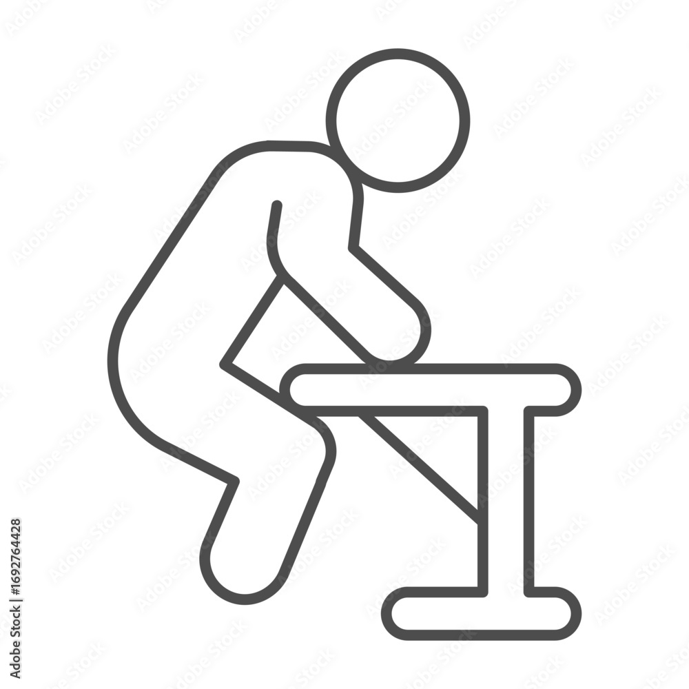 Poster man on horizontal bar thin line icon, body building concept. vector graphics. athlete man doing exer