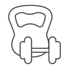 Fototapeta premium Heavy kettlebell and dumbbell thin line icon, body building concept. Vector graphics. Sport and training rig, equipment sign on white background, outline style icon for mobile or web design.