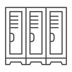 Three safe lockers thin line icon, body building concept. Vector graphics. Lockers in gym for clothes, sport training sign on white background, outline style icon for mobile or web design.