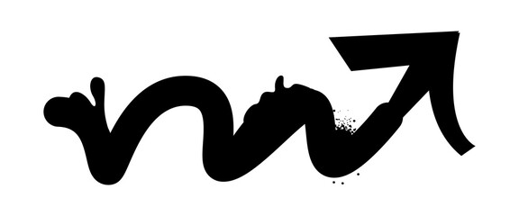 Graffiti spray paint zigzag arrow right with overspray, drips and splatters. Grunge graffiti spray bold arrow. Vector street art urban sticker perfect tattoos, hip hop-inspired designs.