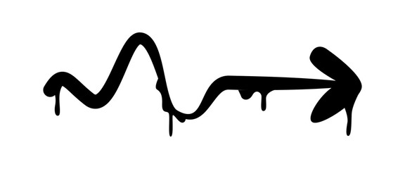 Graffiti spray paint zigzag arrow right with overspray, drips and splatters. Grunge graffiti spray bold arrow. Vector street art urban sticker perfect tattoos, hip hop-inspired designs.