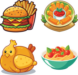 Set of cartoon fast food flat style isolated on a white background
