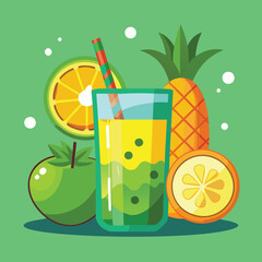 Glass of Fruit Smoothie with Pineapple. Orange. and Apple