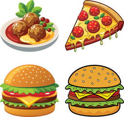 Set of cartoon fast food flat style isolated on a white background
