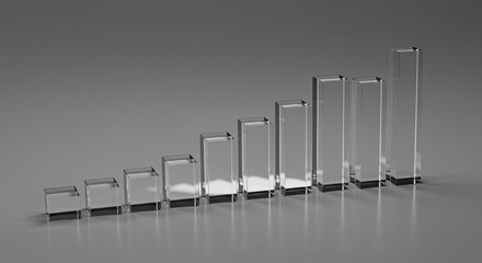 Clear Glass Bar Chart Rising on Gray Background Minimalist Design