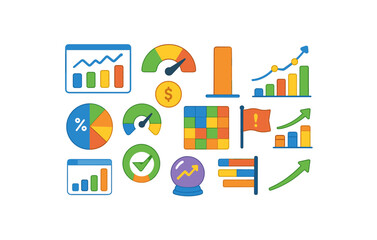 Obraz premium Data analytics flat icon set. charts, graphs, statistics icons flat collection