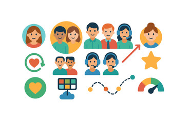 Fototapeta premium Team communication flat icon set. collaboration, support, and profile icons collection
