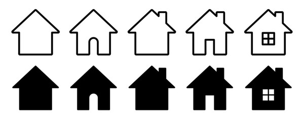 House icon set, home sign, web home icon, flat design houses in outline and solid style