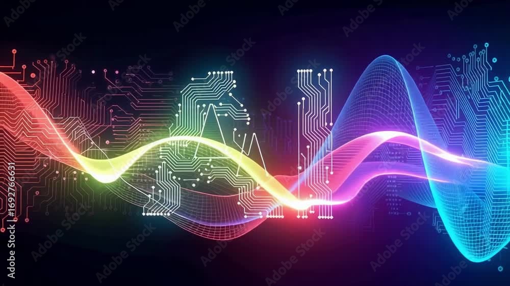 Poster dynamic ai technology futuristic data processing stream visual animation and circuit board design