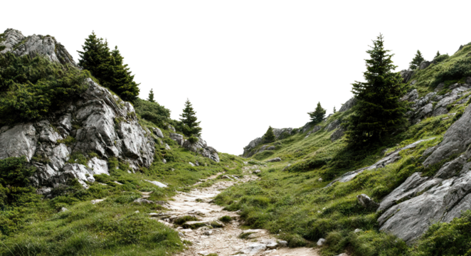 Scenic rocky mountain trail, isolated on transparent cutout background - Powered by Adobe