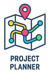 Project planner map graphic with map and connection paths in colors  