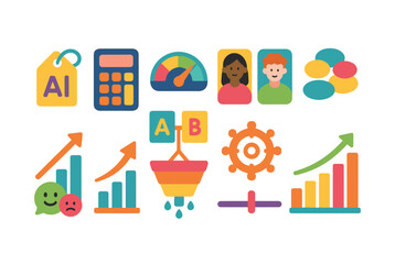 Obraz premium Business and marketing flat icon set. analytics, data, and statistics icons collection
