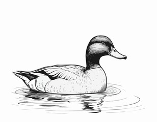 Duck swimming sketch hand drawn Farming hunting Vector illustration