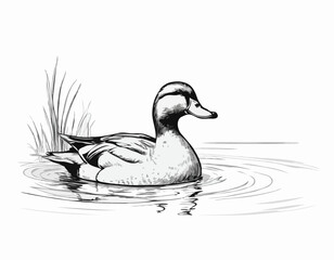 Duck swimming sketch hand drawn Farming hunting Vector illustration