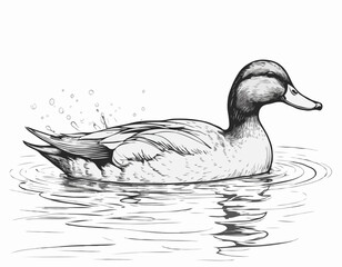 Duck swimming sketch hand drawn Farming hunting Vector illustration
