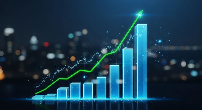 reen growth bar chart financial success trend