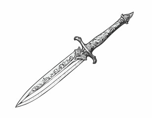 Vintage dagger sketch hand drawn Vector illustration.