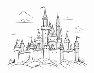 Fototapeta premium Fairy tale castle hand drawn sketch llustration