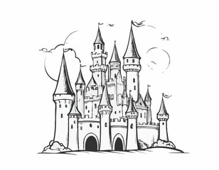 Obraz premium Fairy tale castle hand drawn sketch llustration