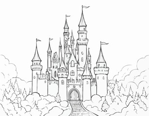 Obraz premium Fairy tale castle hand drawn sketch llustration