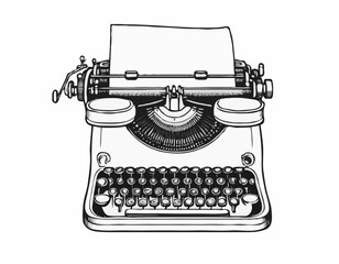 Typewriter vintage typewriter sketch hand drawn in engraving style Vector illustration