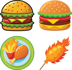 Set of cartoon fast food flat style isolated on a white background
