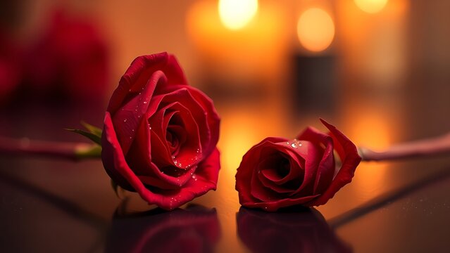 Single red rose with dewdrops on a sleek black surface, symbolizing minimalist romance. - Powered by Adobe