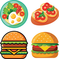 Set of cartoon fast food flat style isolated on a white background
